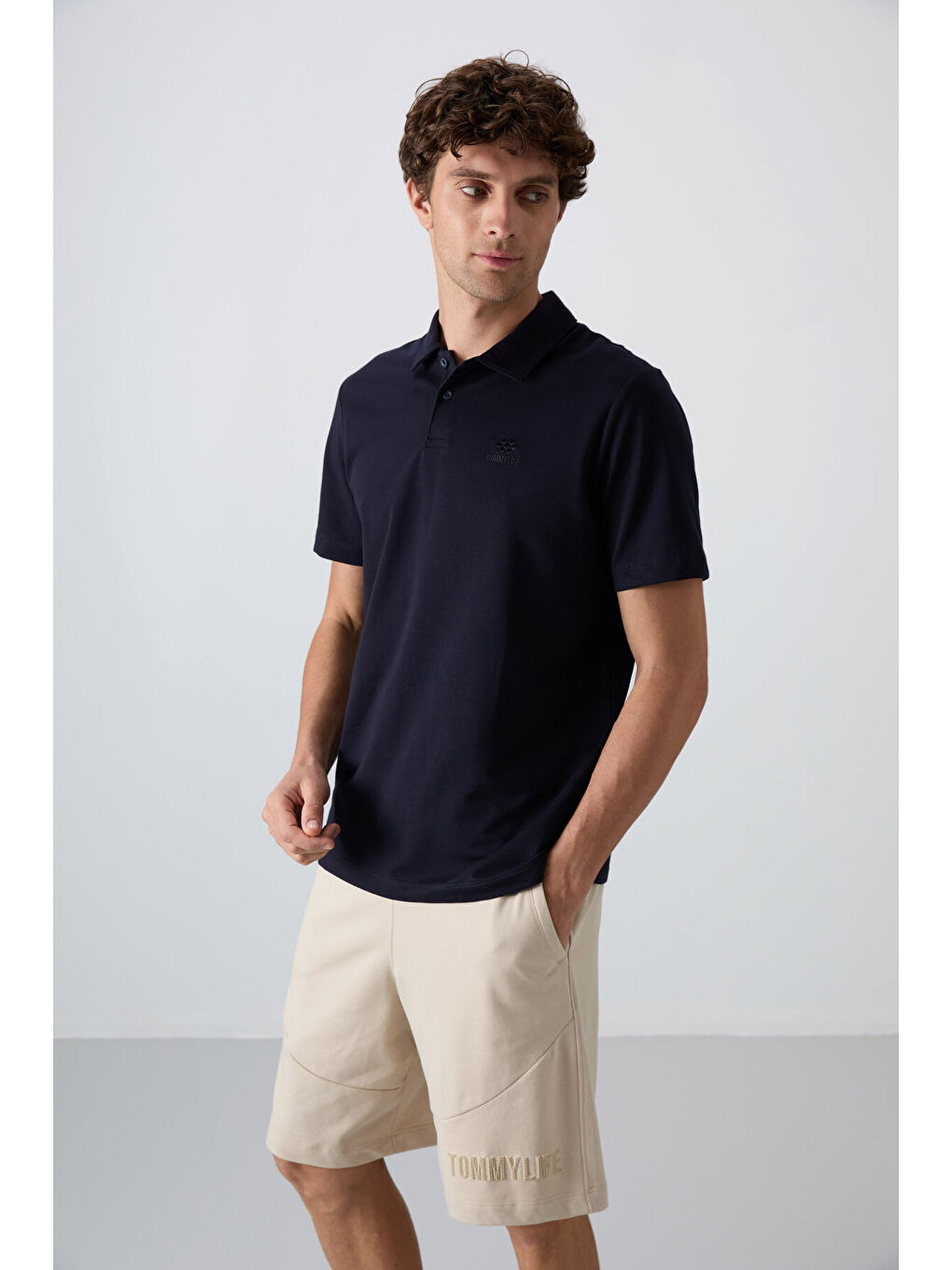 Lacivert Pamuklu Kalın Yumuşak Dokulu Standart Fit Basic Polo Yaka Erkek Tişört - 88348-3