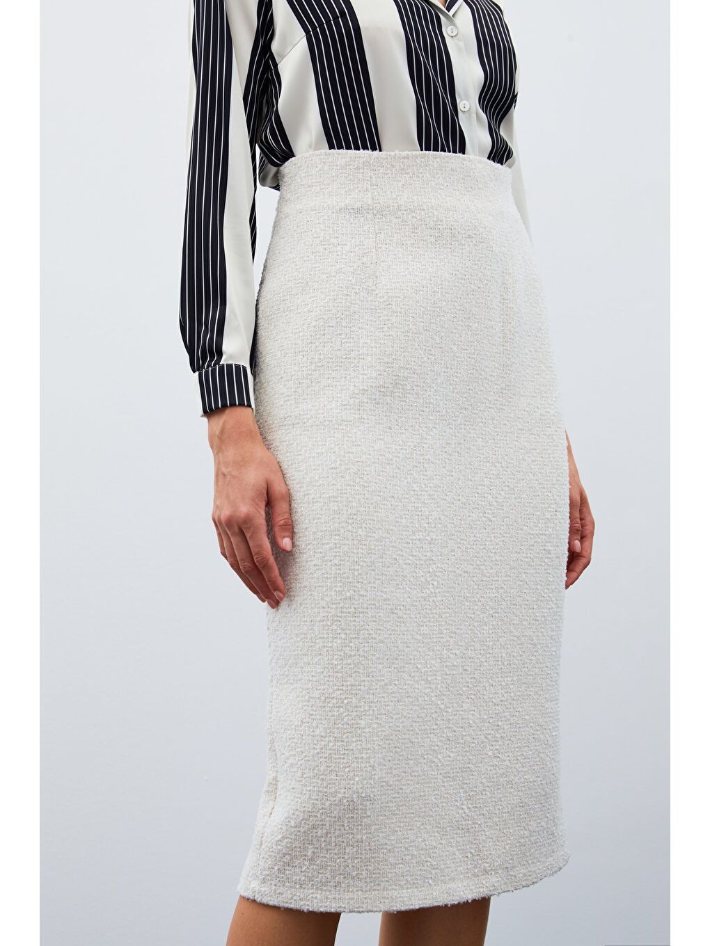 Bej Midi Boy Tüvit Etek - Taş-4