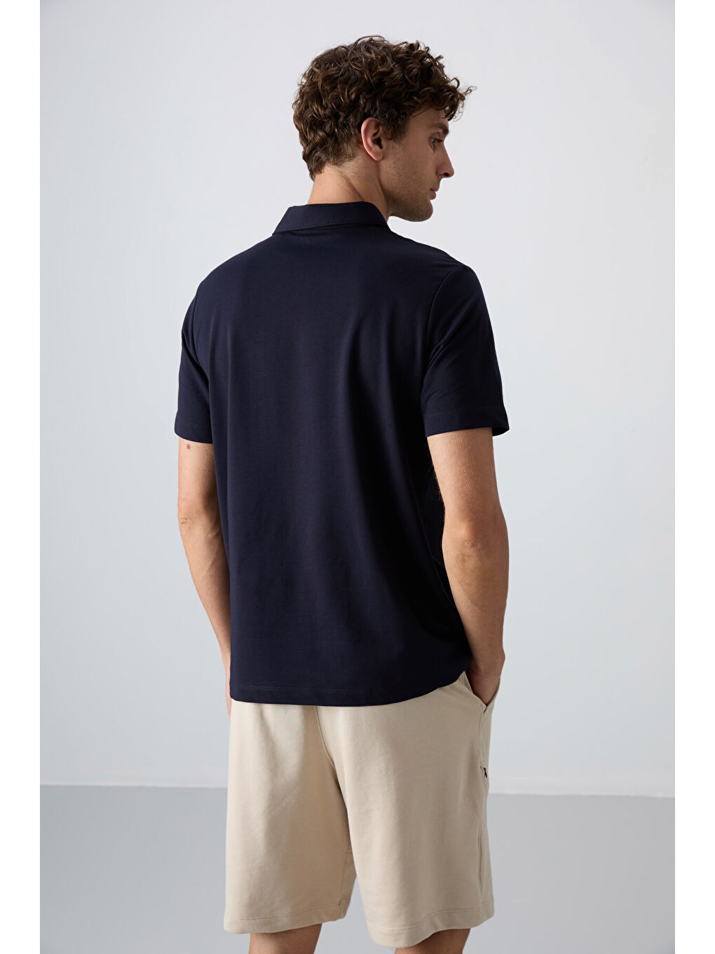 Lacivert Pamuklu Kalın Yumuşak Dokulu Standart Fit Basic Polo Yaka Erkek Tişört - 88348-4