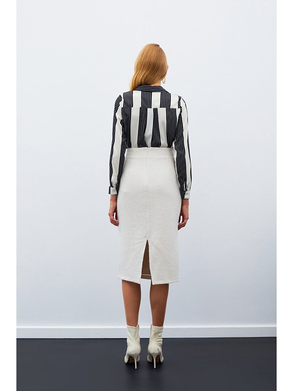 Bej Midi Boy Tüvit Etek - Taş-5