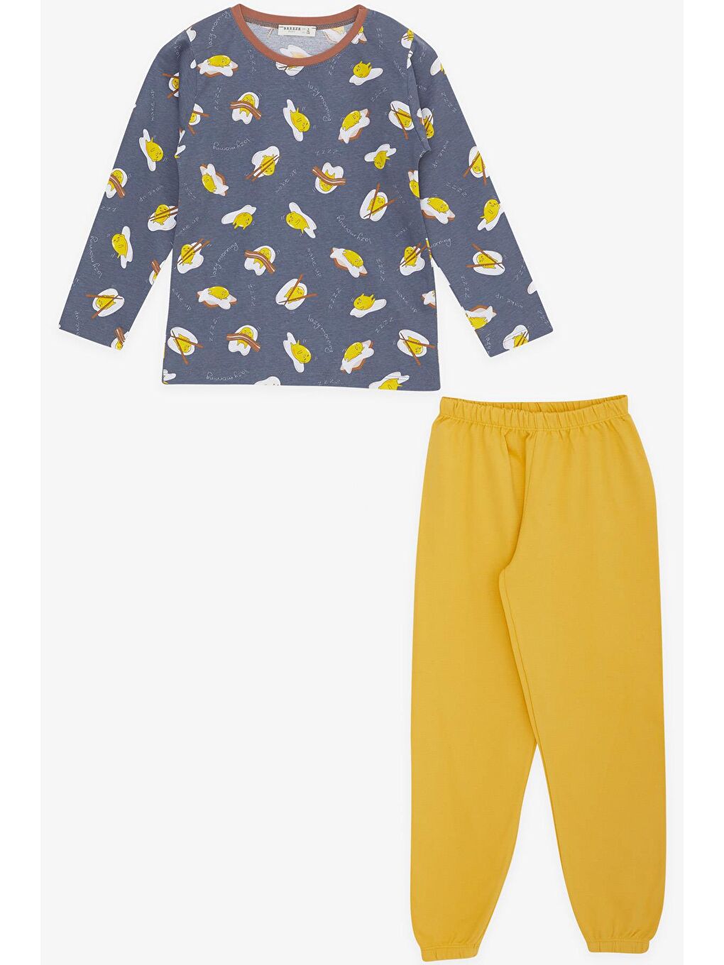 Gri Erkek Çocuk Pijama Takımı Tembel Yumurtacık Füme (5 Yaş)