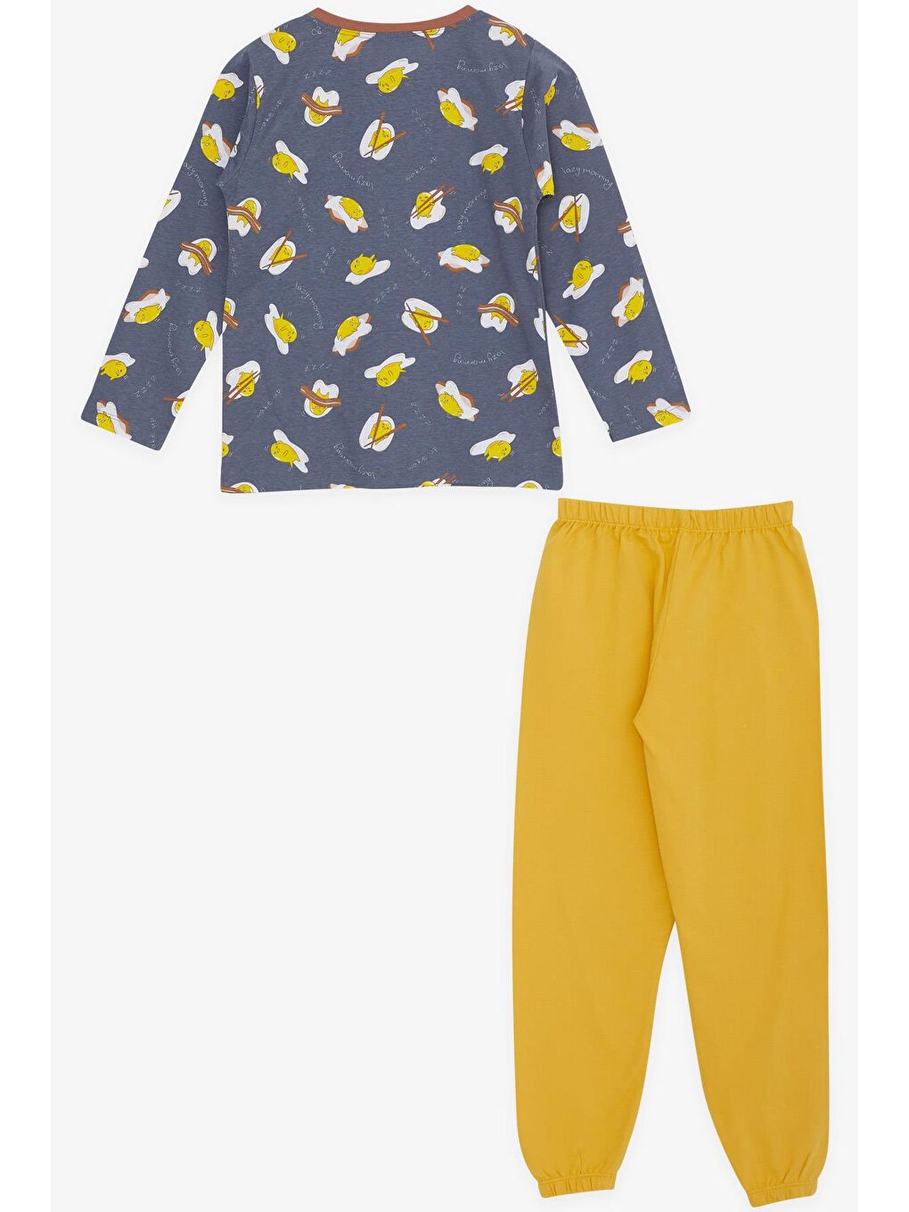 Gri Erkek Çocuk Pijama Takımı Tembel Yumurtacık Füme (5 Yaş)-1