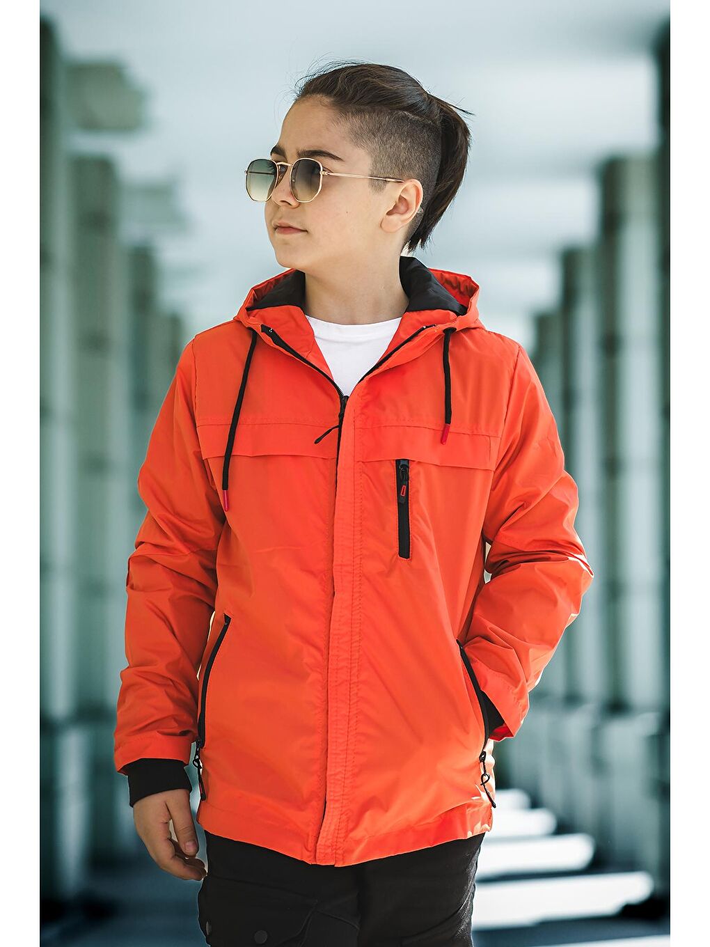 Turuncu Erkek Çocuk Kapüşonlu İçi Astarlı Cepli Mevsimlik Mont 2016-3