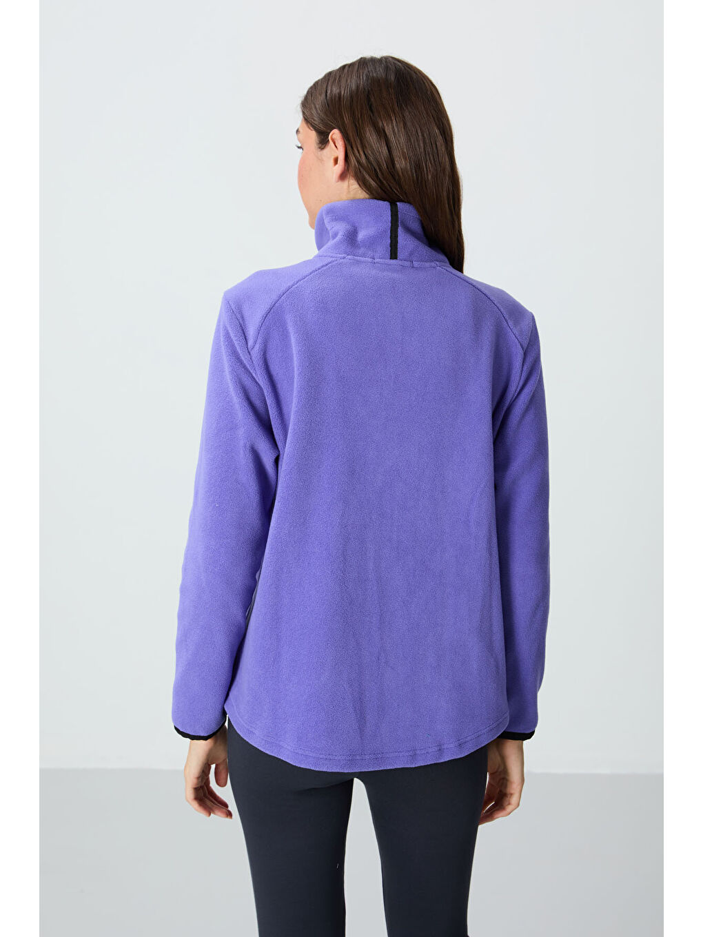 Mor Eflatun Dik Yaka Fermuarlı Rahat Form Kadın Polar Sweatshirt - 97173-4