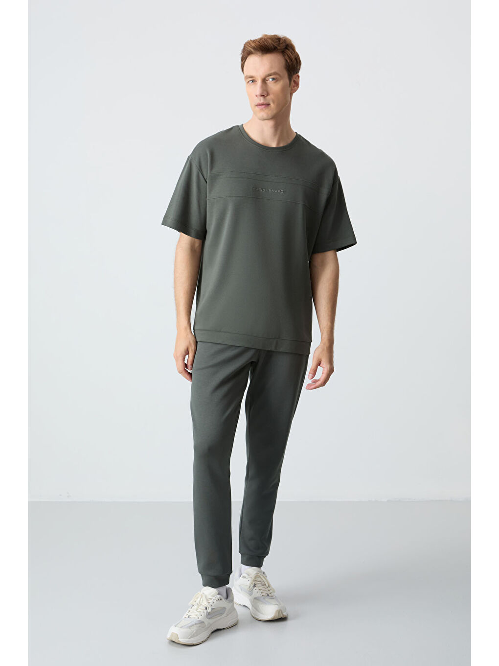 Haki Pamuklu Kalın Yumuşak Dokulu Oversize Fit Basic Erkek Eşofman Takım - 85261