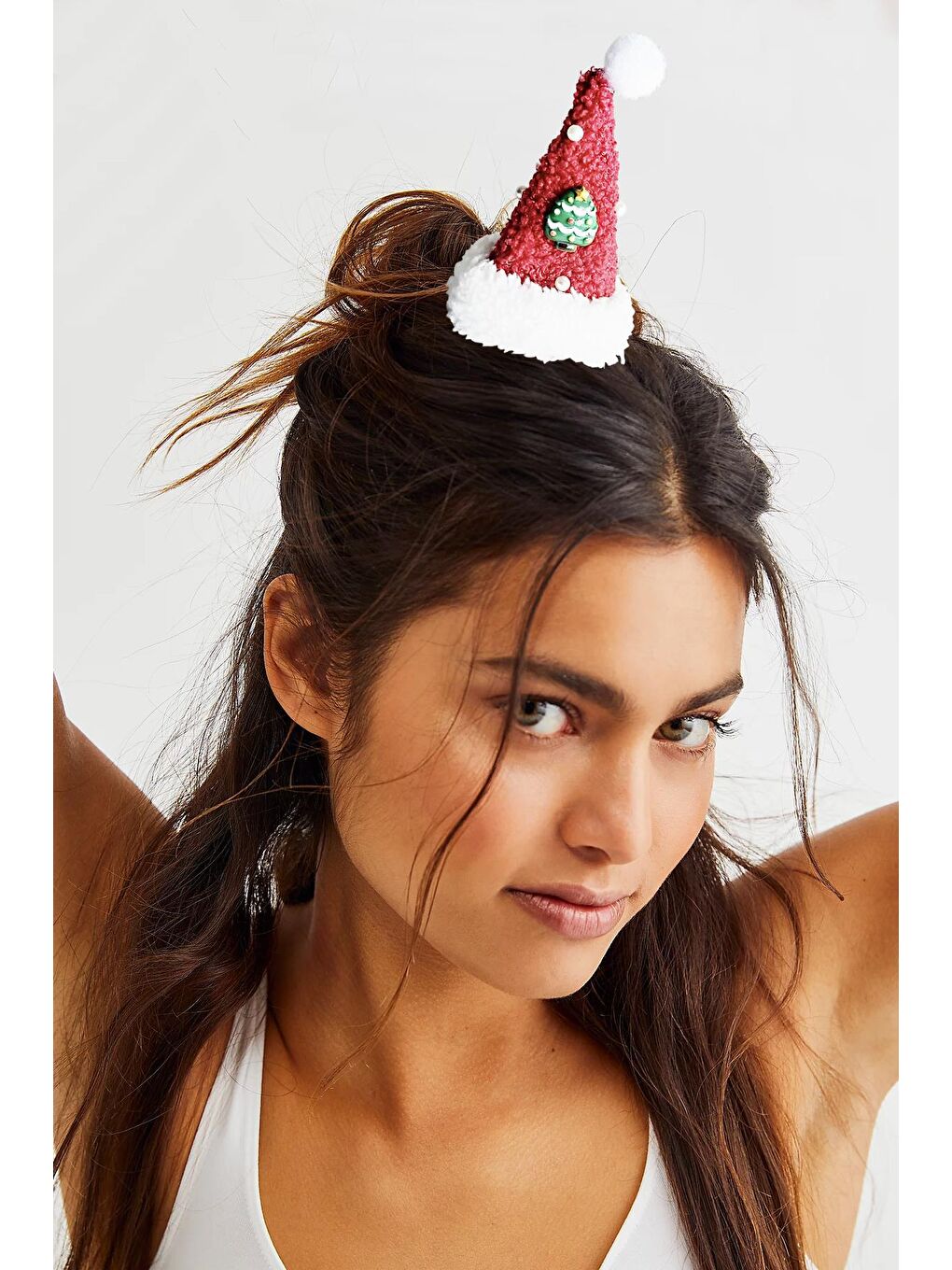 Kırmızı Yılbaşı Yeni Yıl Temalı Mini Yeni Yıl Şapkası Klips Toka-1