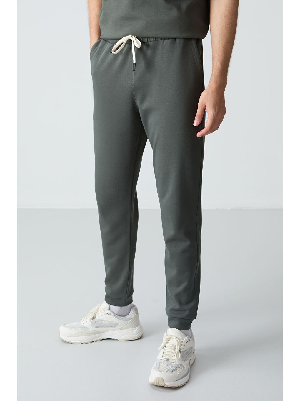 Haki Pamuklu Kalın Yumuşak Dokulu Oversize Fit Basic Erkek Eşofman Takım - 85261-6