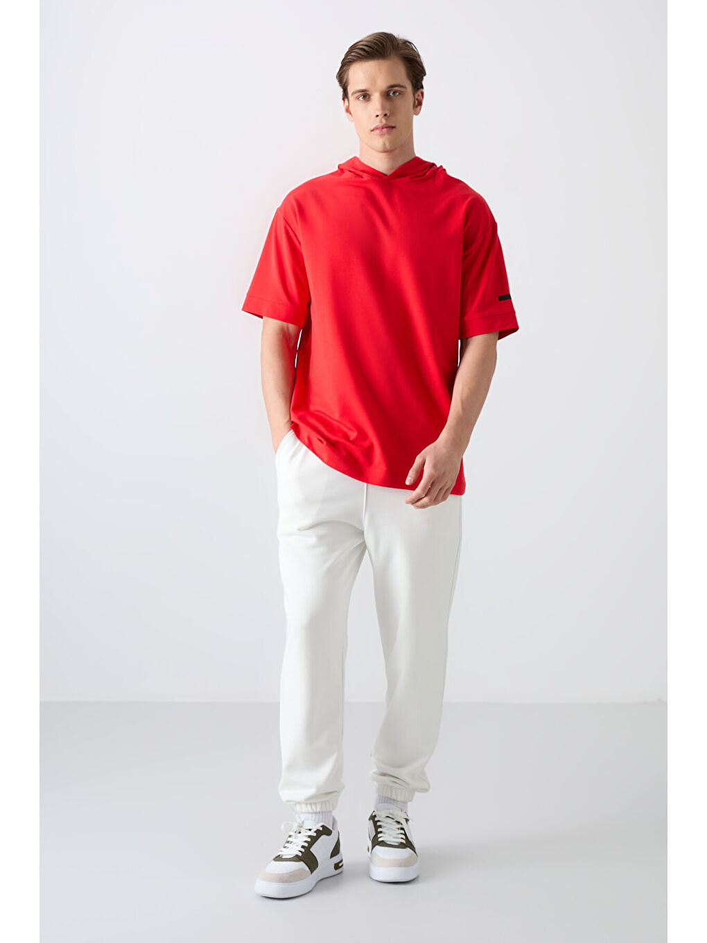 Kırmızı Pamuklu Kalın Yumuşak Dokulu Oversize Fit Basic Erkek Tişört - 88352-1