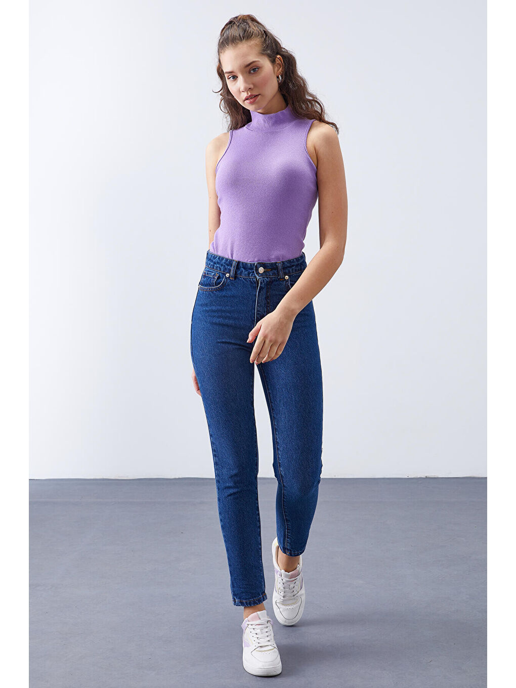 Açık Mavi Yüksek Bel Dar Kalıp Kadın Pantolon - 94612