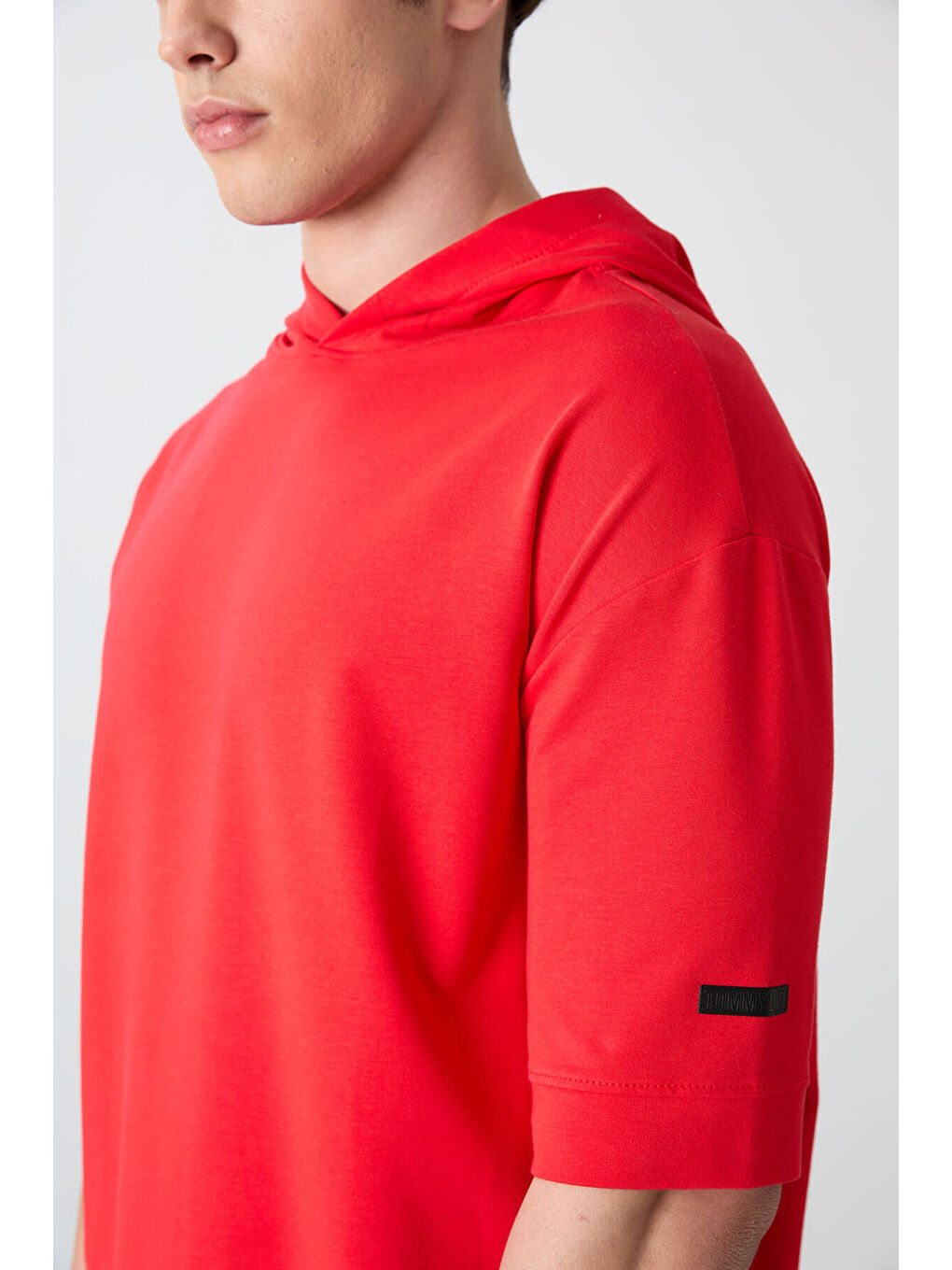 Kırmızı Pamuklu Kalın Yumuşak Dokulu Oversize Fit Basic Erkek Tişört - 88352-2