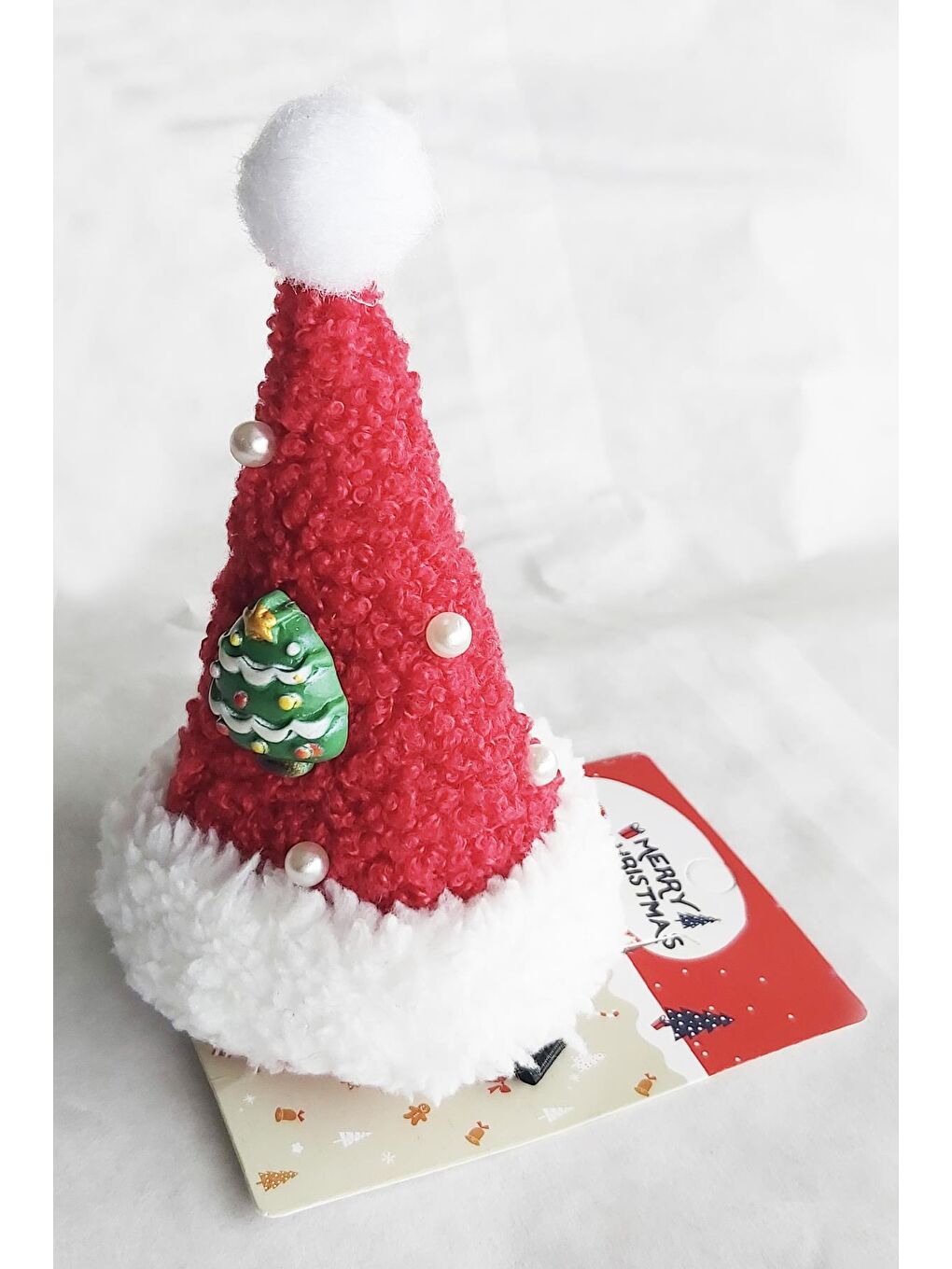 Kırmızı Yılbaşı Yeni Yıl Temalı Mini Yeni Yıl Şapkası Klips Toka-3