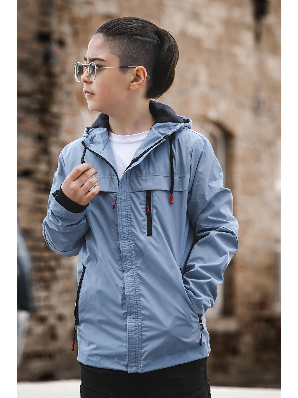 Mavi Erkek Çocuk Kapüşonlu İçi Astarlı Cepli Mevsimlik Mont-2