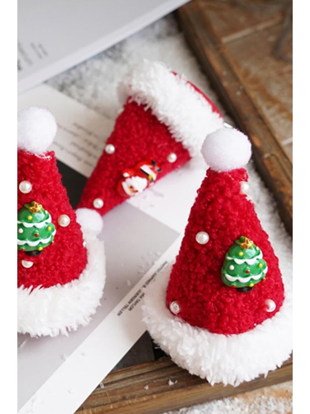 Kırmızı Yılbaşı Yeni Yıl Temalı Mini Yeni Yıl Şapkası Klips Toka-4