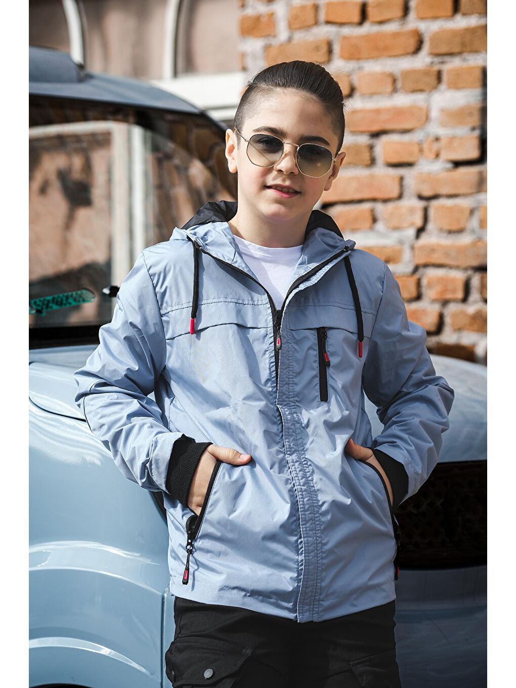 Mavi Erkek Çocuk Kapüşonlu İçi Astarlı Cepli Mevsimlik Mont-3