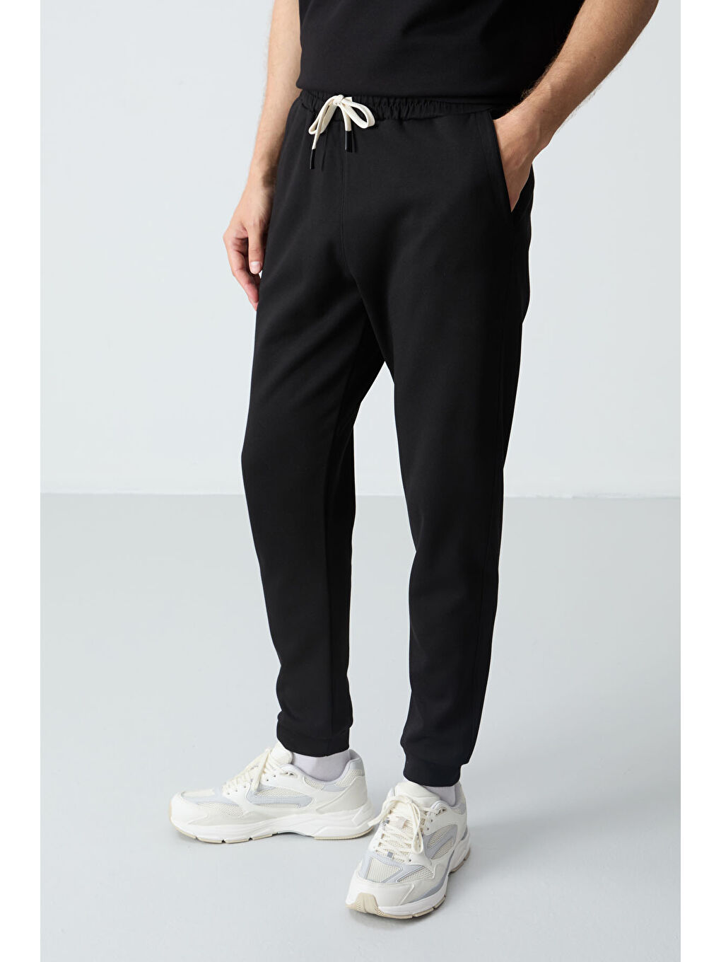 Siyah Pamuklu Kalın Yumuşak Dokulu Oversize Fit Basic Erkek Eşofman Takım - 85261-2