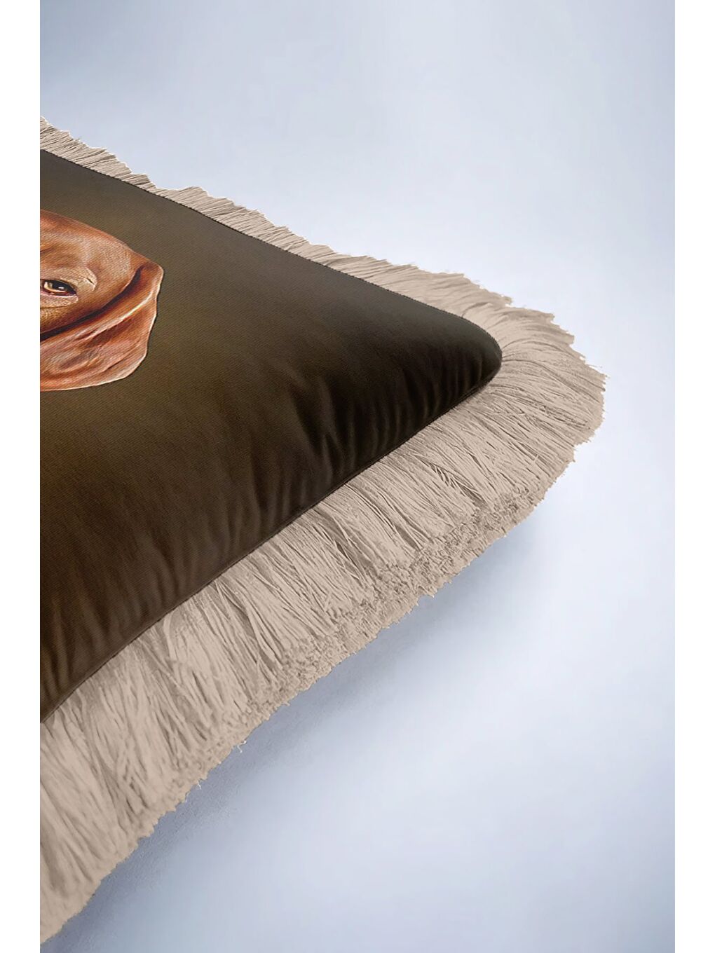 Karışık Asil Köpek Portre Saçaklı Yastık Kılıfı - Baron Figüratif Klasik Kahverengi Püsküllü Kırlent Kılıfı-6