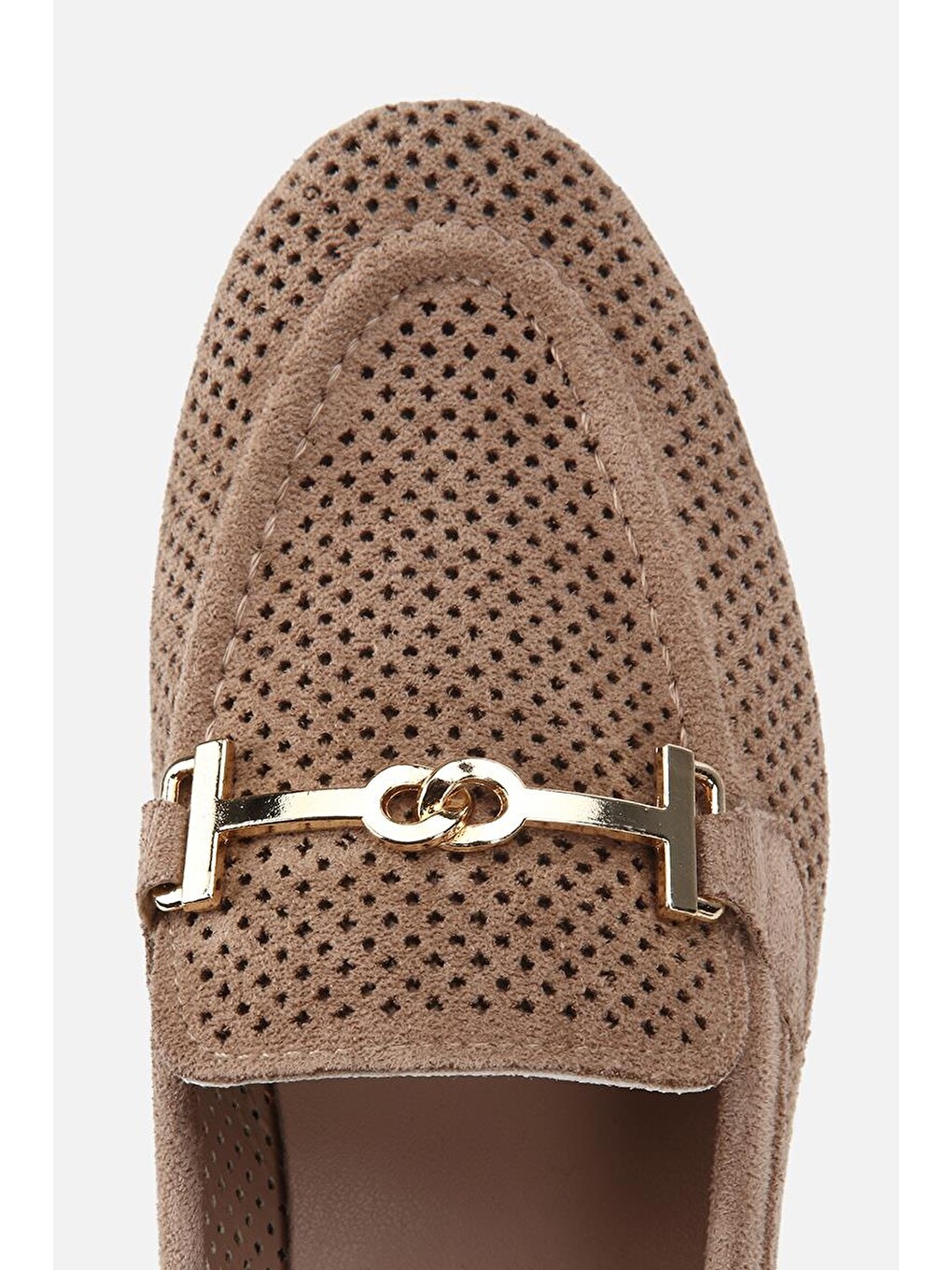 Bej Kadın Vizon Süet Tokalı Zımba Detaylı Loafer-4