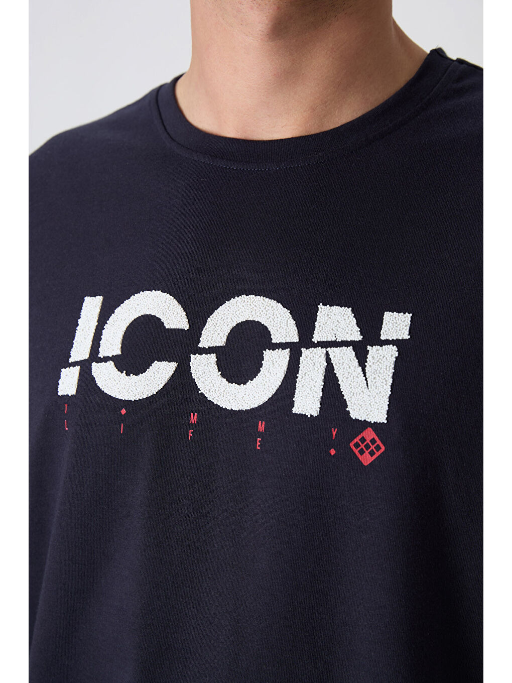 Lacivert Pamuklu Kalın Yumuşak Dokulu Oversize Fit Baskılı Erkek Tişört - 88331-1