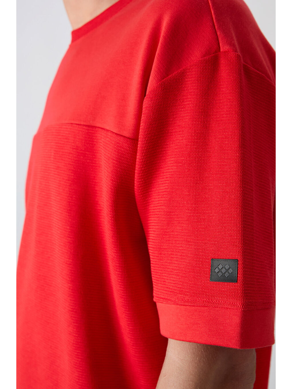 Kırmızı Fiesta Pamuklu Kalın Yüzeyi Dokulu Oversize Fit Basic Erkek Tişört - 88340-2