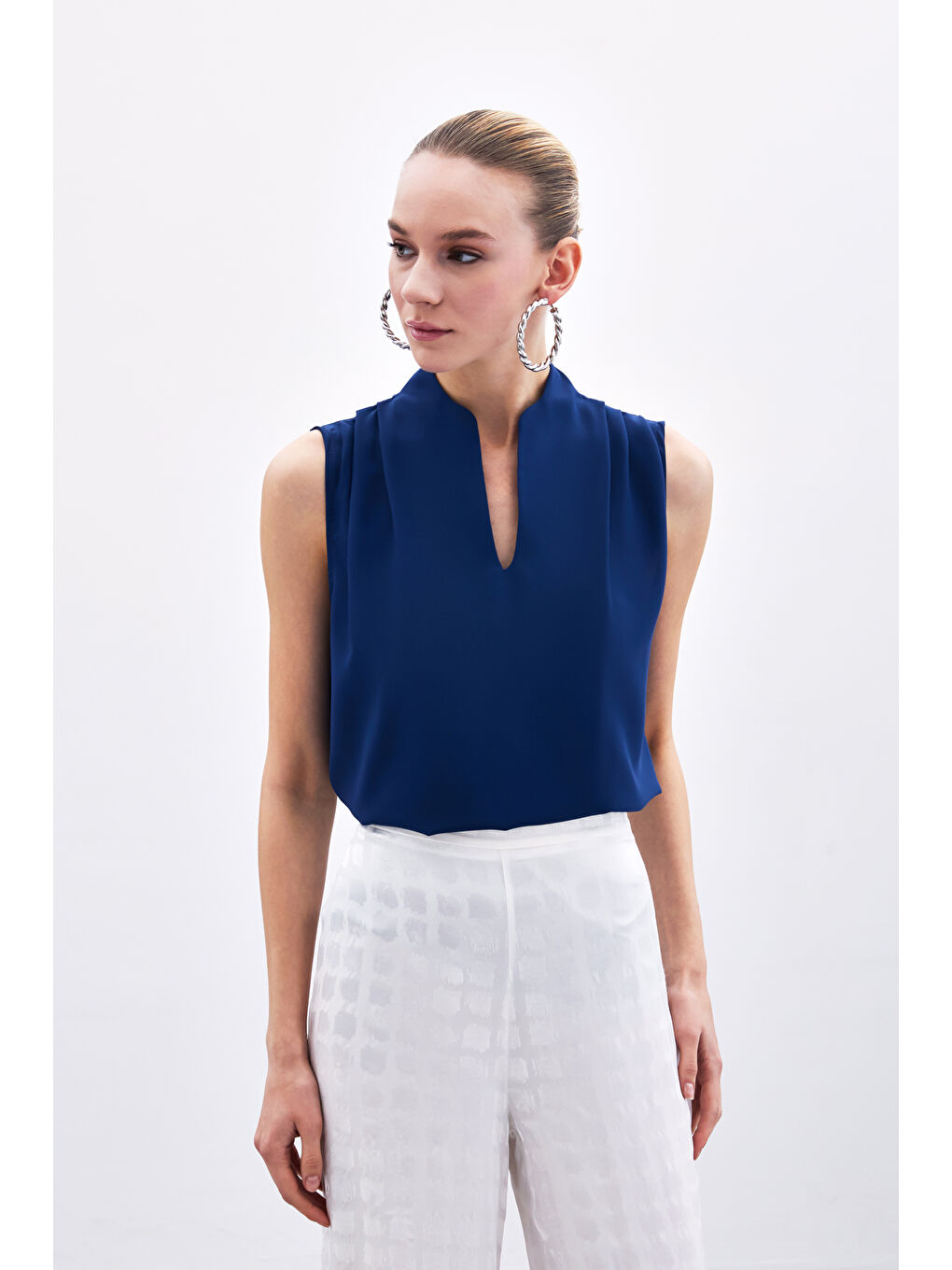 Hakim Yaka Kolsuz Bluz - Lacivert-1