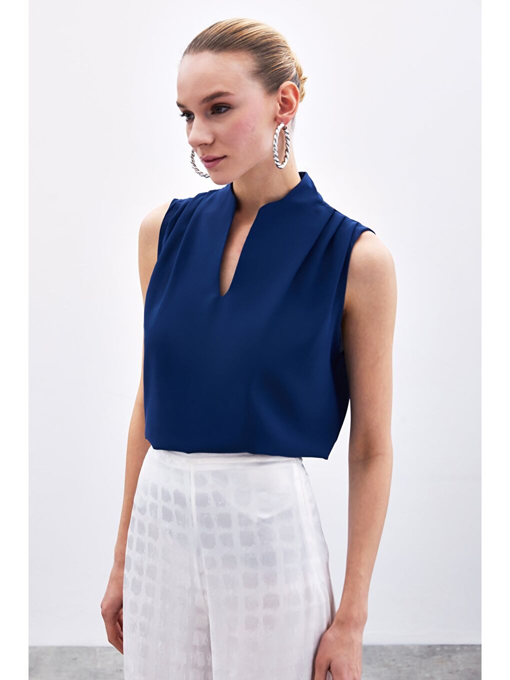 Hakim Yaka Kolsuz Bluz - Lacivert-2