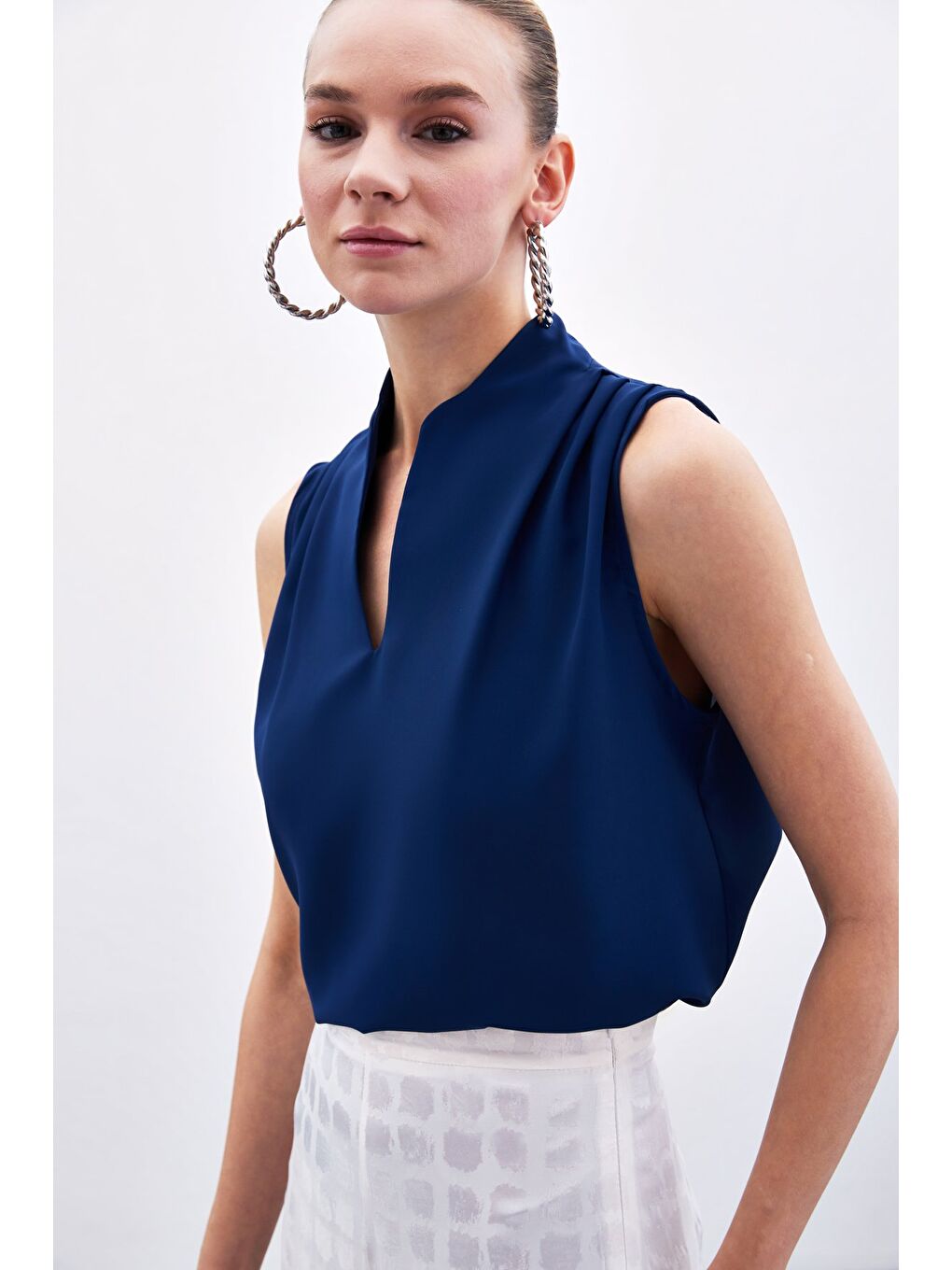 Hakim Yaka Kolsuz Bluz - Lacivert-3