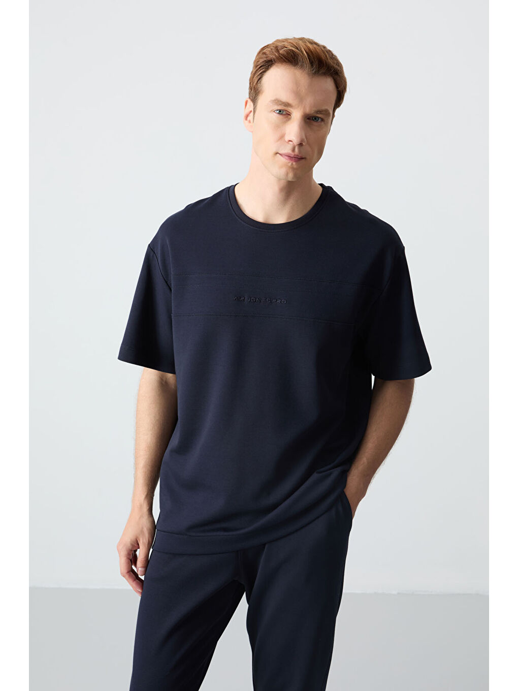 Lacivert Pamuklu Kalın Yumuşak Dokulu Oversize Fit Basic Erkek Eşofman Takım - 85261-2
