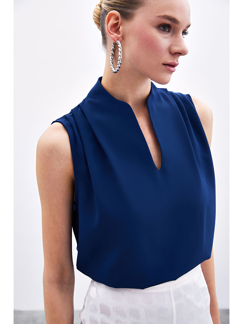 Hakim Yaka Kolsuz Bluz - Lacivert-4
