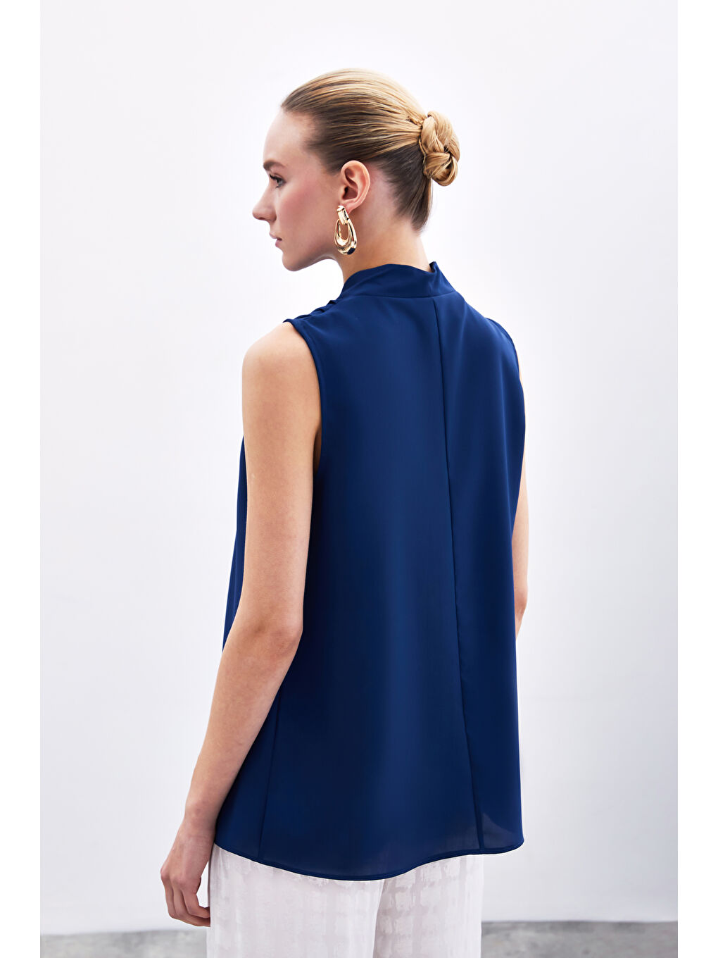 Hakim Yaka Kolsuz Bluz - Lacivert-5