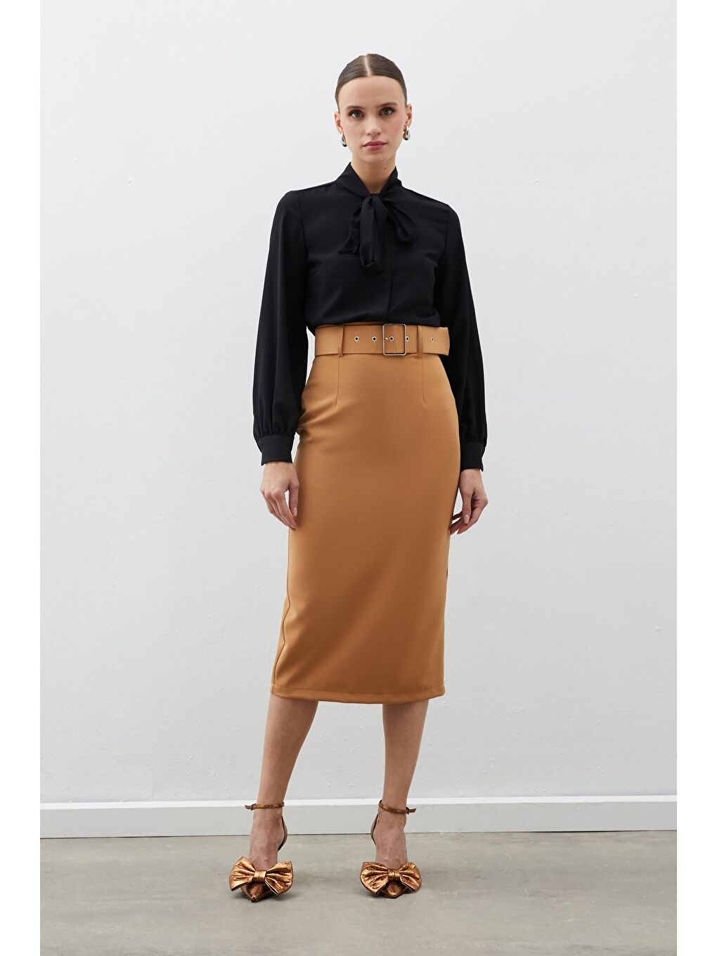 Kahverengi Kemerli Kalem Etek - Camel-1