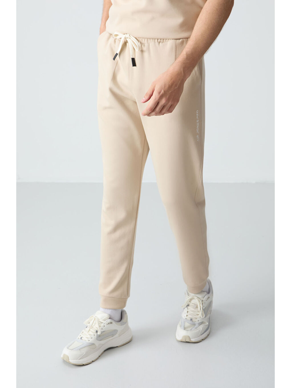 Bej Pamuklu Kalın Yumuşak Dokulu Oversize Fit Basic Erkek Eşofman Takım - 85261-2