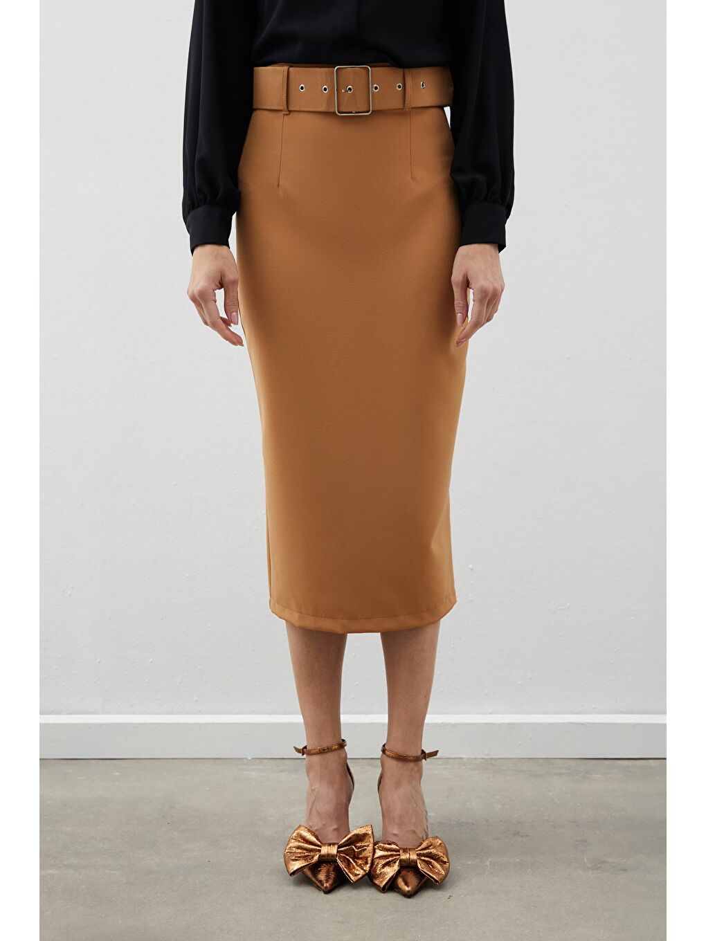 Kahverengi Kemerli Kalem Etek - Camel-2