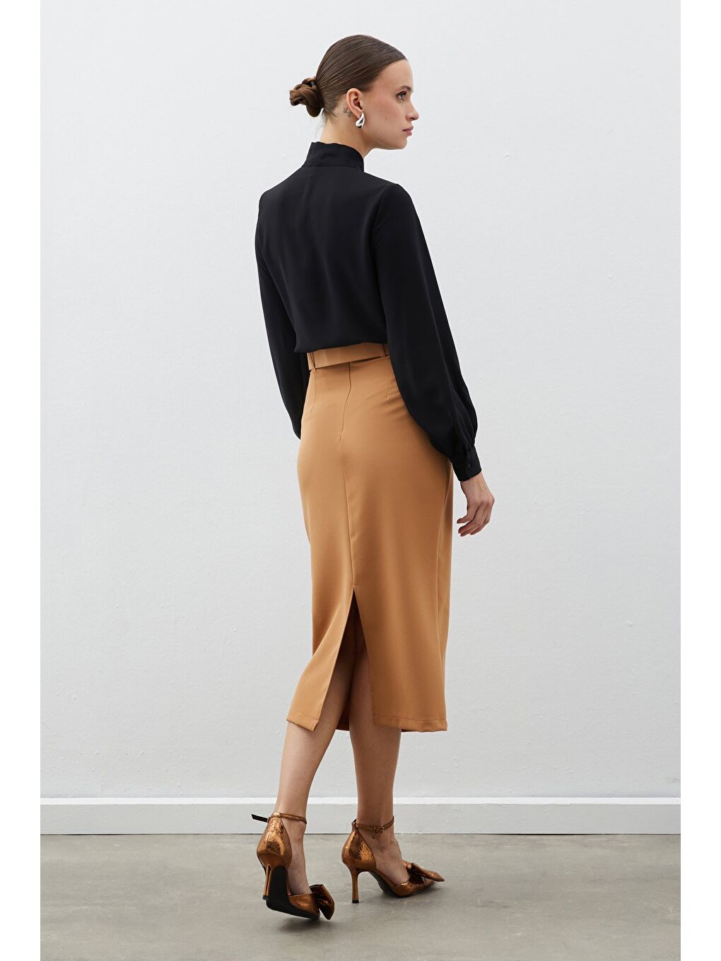 Kahverengi Kemerli Kalem Etek - Camel-3