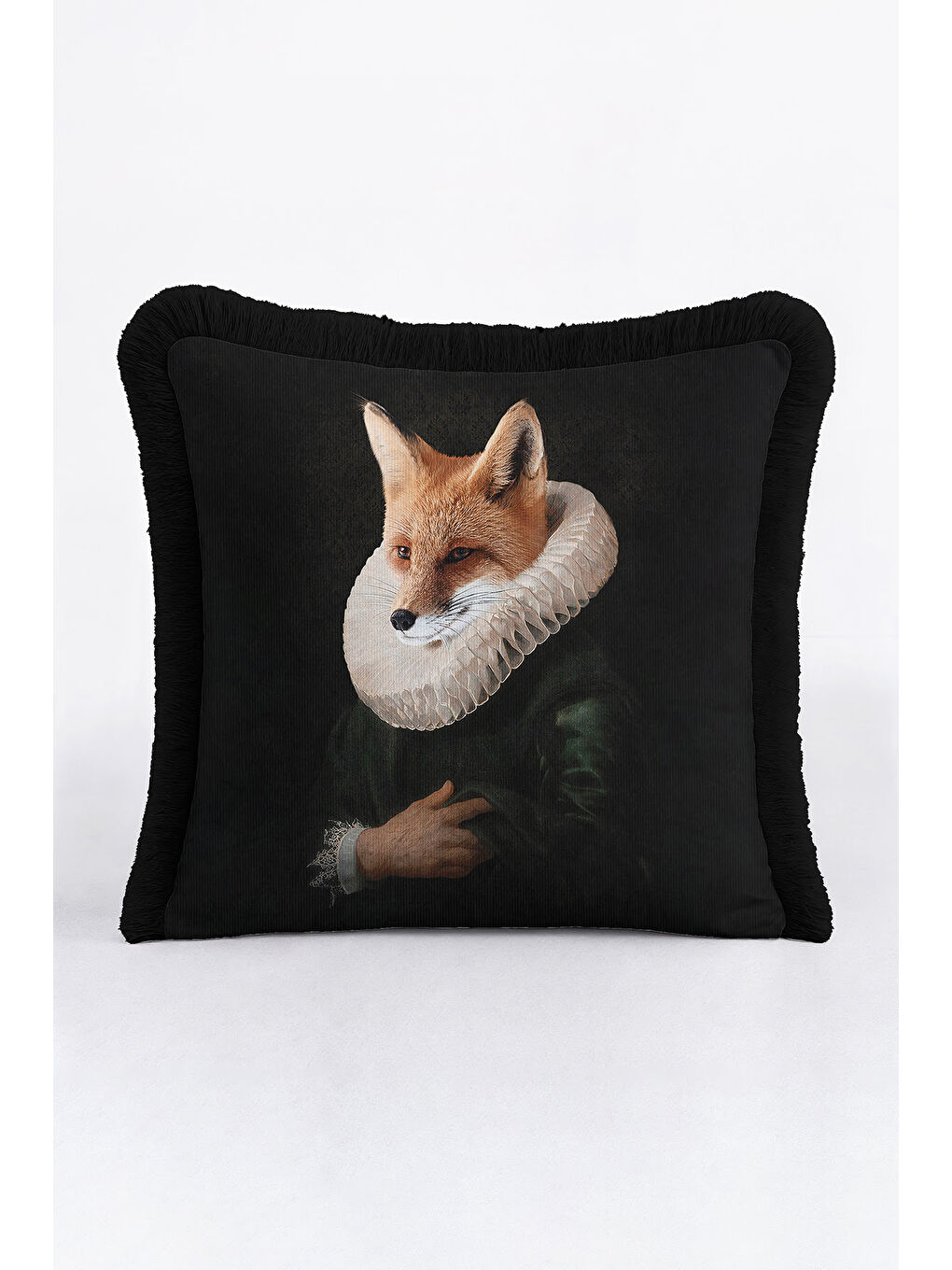 Karışık Barok Sanat Saçaklı Yastık Kılıfı - Vintage Portre Siyah Bohem Püsküllü Kırlent Kılıfı-1