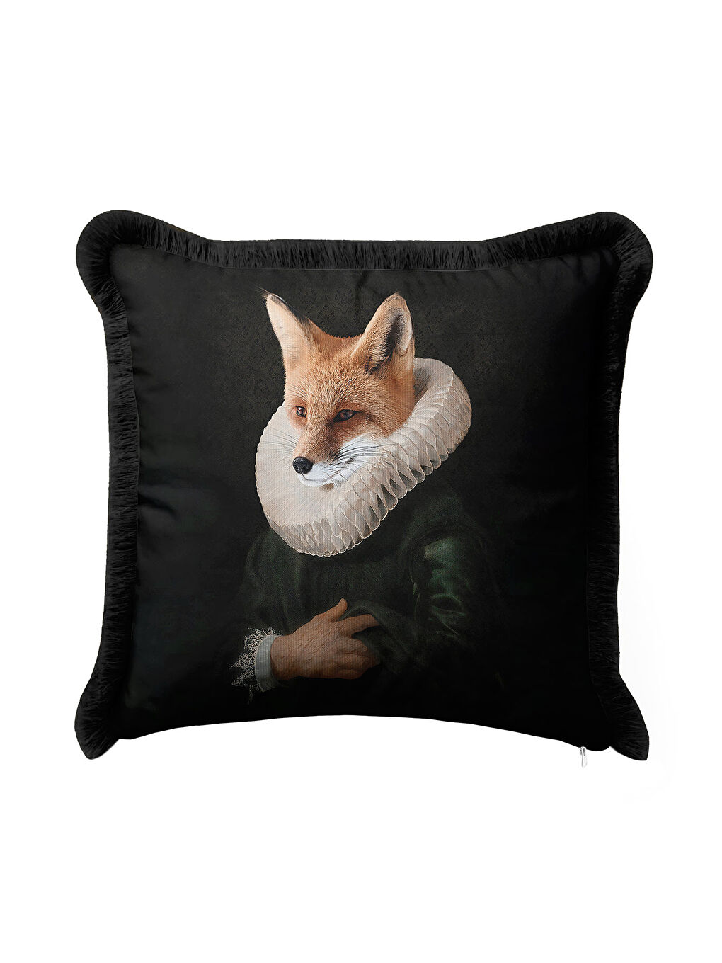 Karışık Barok Sanat Saçaklı Yastık Kılıfı - Vintage Portre Siyah Bohem Püsküllü Kırlent Kılıfı-2