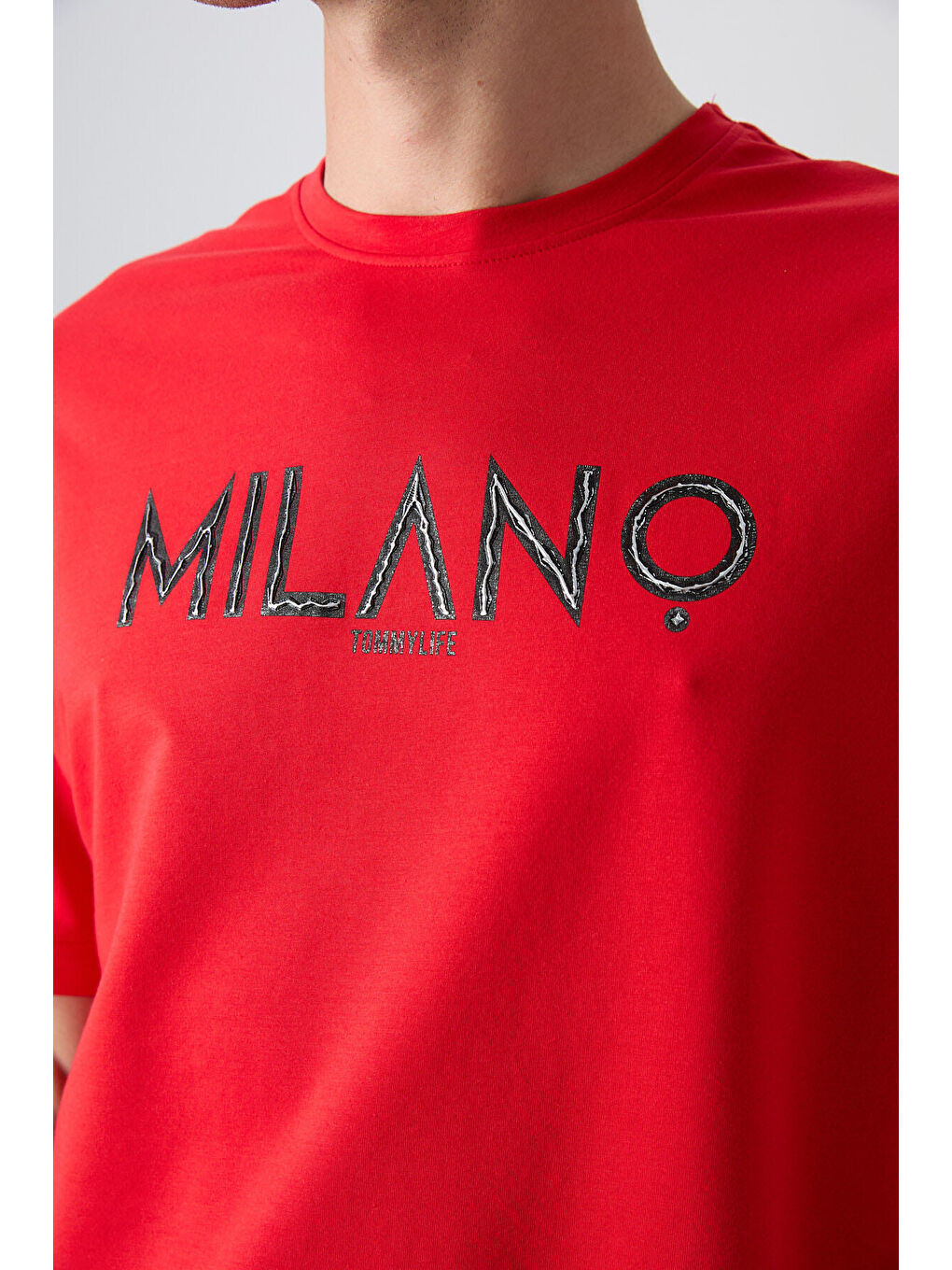 Kırmızı Fiesta Pamuklu Kalın Yumuşak Dokulu Oversize Fit Baskılı Erkek Tişört - 88345-1