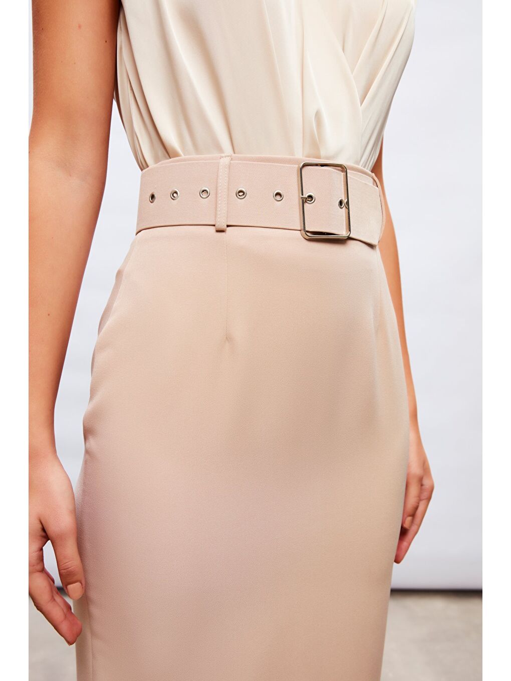 Kemerli Kalem Etek - Bej-2