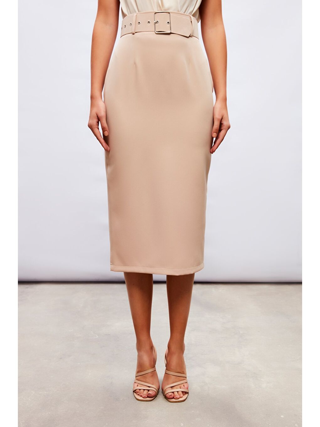 Kemerli Kalem Etek - Bej-3