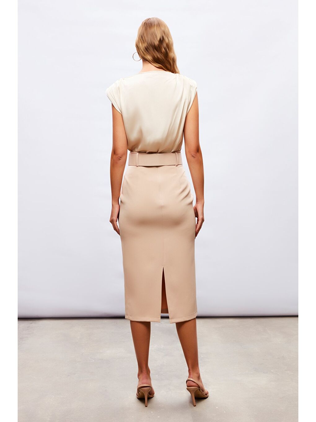 Kemerli Kalem Etek - Bej-4