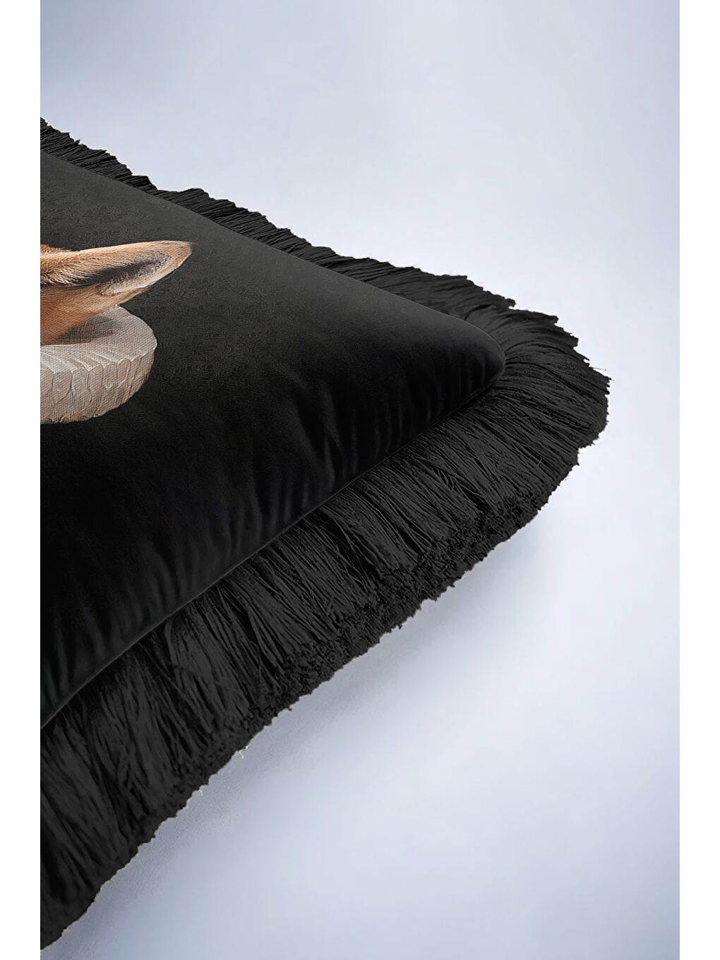 Karışık Barok Sanat Saçaklı Yastık Kılıfı - Vintage Portre Siyah Bohem Püsküllü Kırlent Kılıfı-6