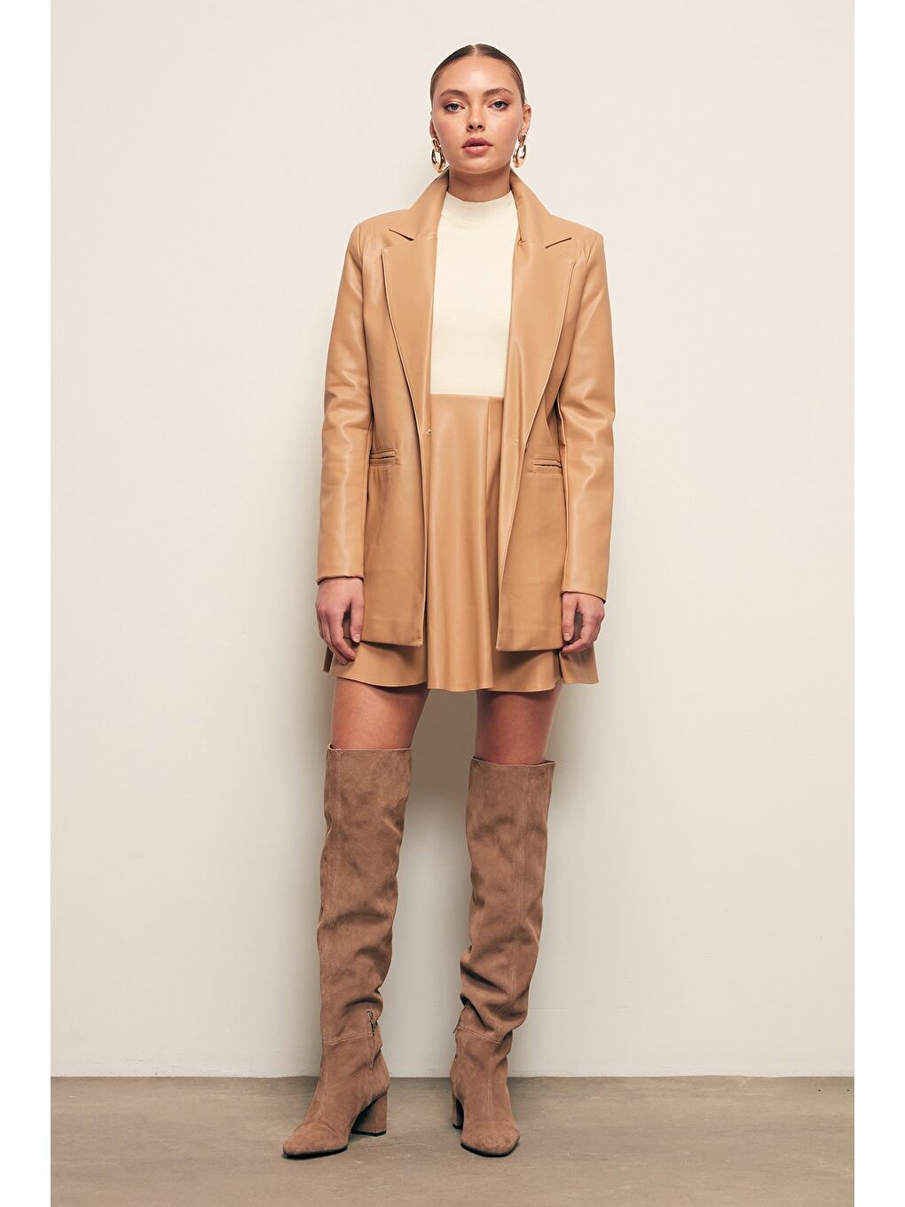 Kahverengi Mini Deri Etek - Camel-2