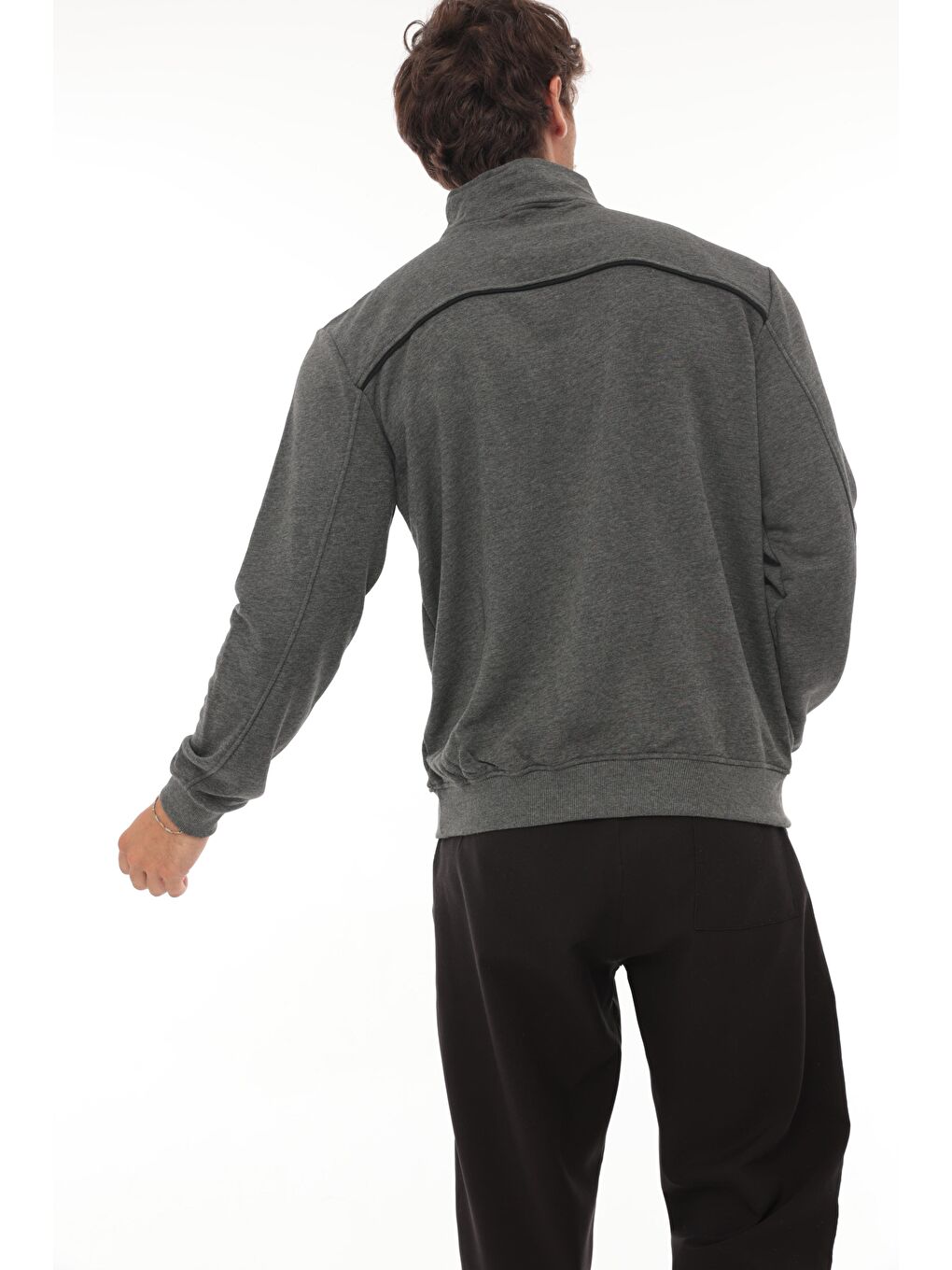 Miron Antrasit Üç İplik Fermuarlı Nakış Detaylı Regular Fit Sweatshirt - 1