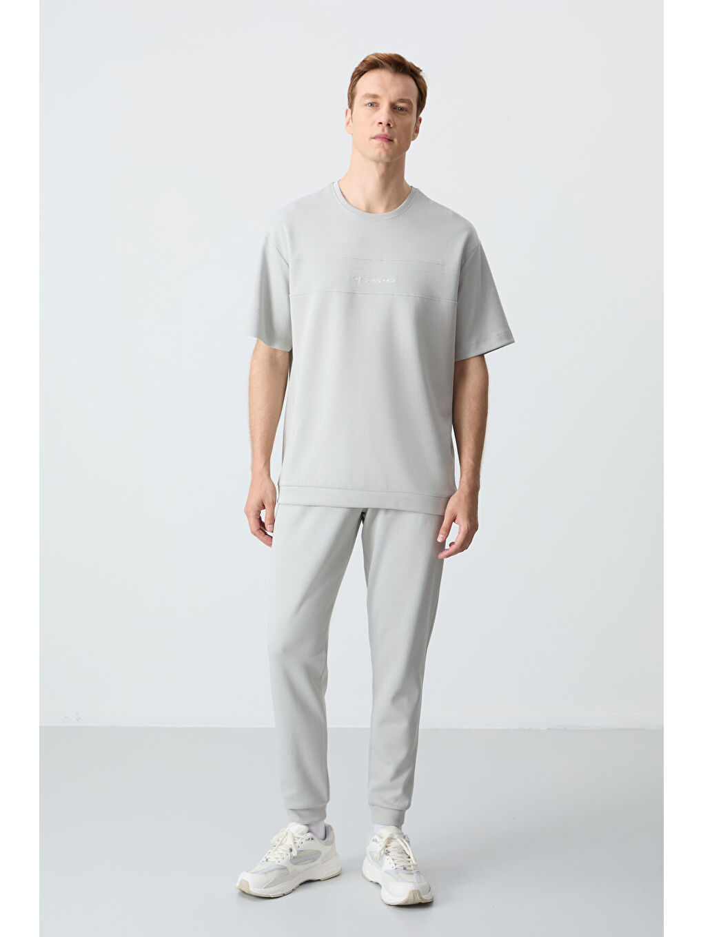 Bej Taş Pamuklu Kalın Yumuşak Dokulu Oversize  Fit Basic Erkek Eşofman Takım - 85261