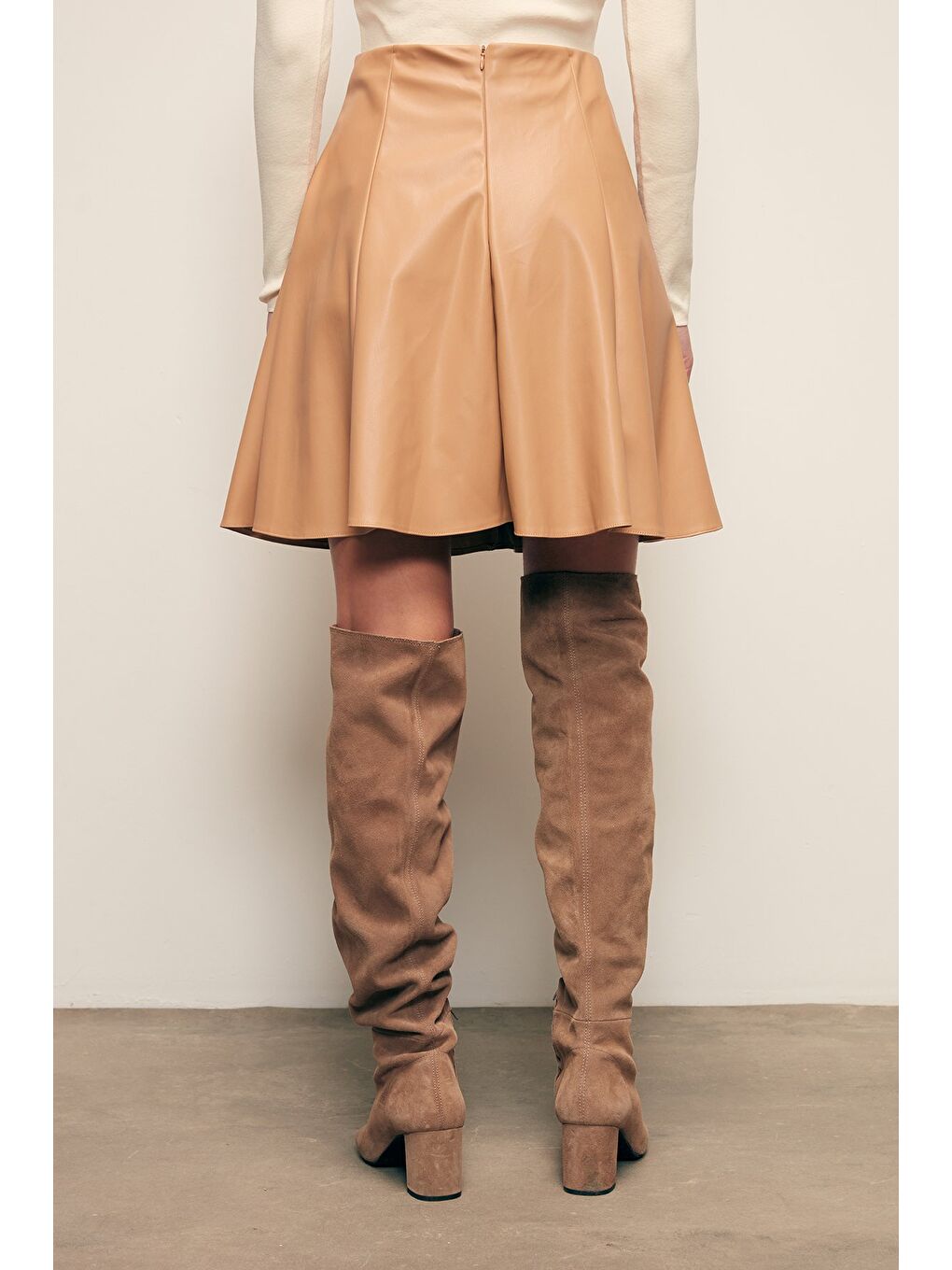 Kahverengi Mini Deri Etek - Camel-5