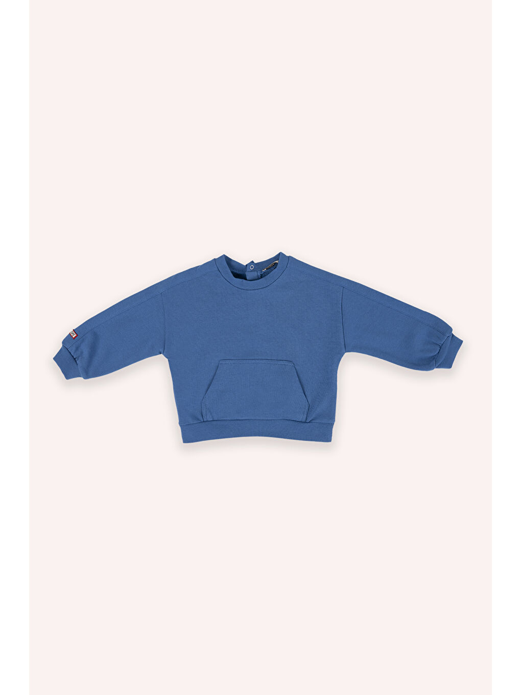 Erkek Bebek Bisiklet Yaka Cep Detaylı Mavi Sweatshirt