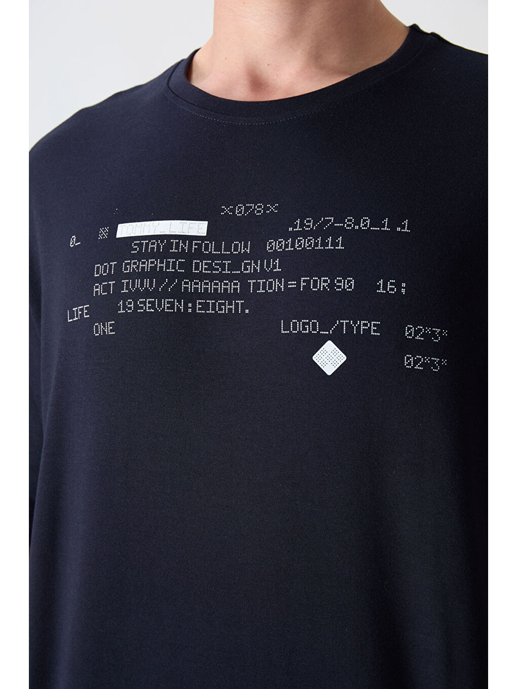 Lacivert Pamuklu Kalın Yumuşak Dokulu Oversize Fit Baskılı Erkek Tişört - 88326-2