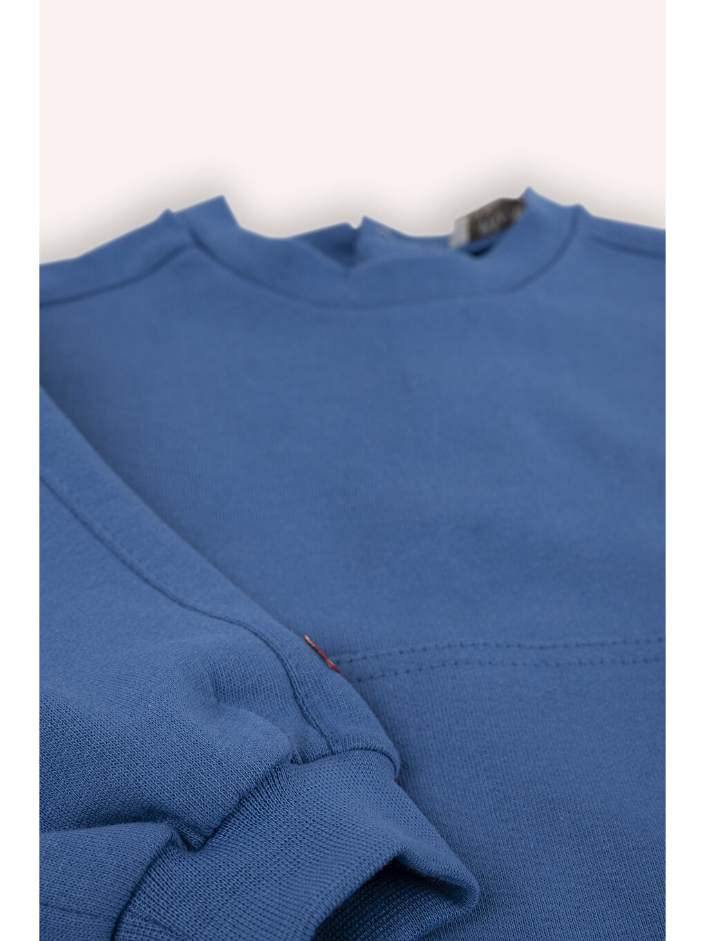 Erkek Bebek Bisiklet Yaka Cep Detaylı Mavi Sweatshirt-1