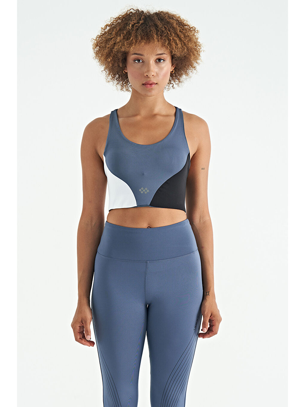 Petrol Logo Baskılı Renk Bloklu Sırt Çapraz Detaylı Dalgıç Kumaş Kadın Büstiyer - 97260