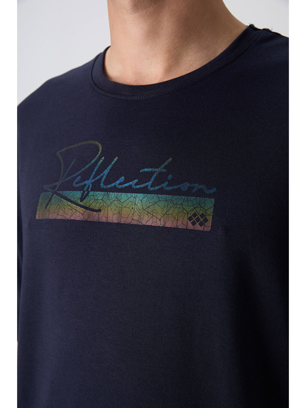 Lacivert Pamuklu Kalın Yumuşak Dokulu Oversize Fit Baskılı Erkek Tişört - 88334-3