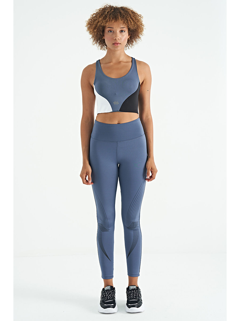 Petrol Logo Baskılı Renk Bloklu Sırt Çapraz Detaylı Dalgıç Kumaş Kadın Büstiyer - 97260-1